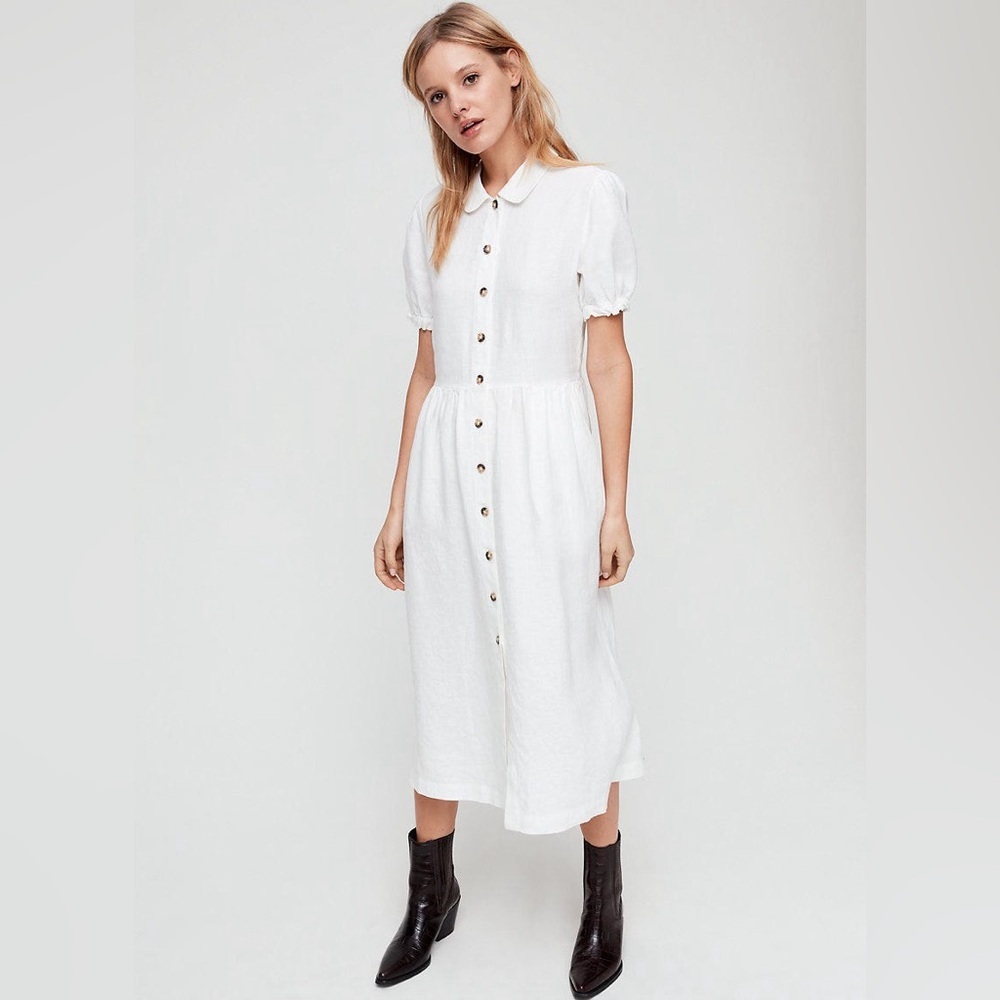 Aritzia - Wilfred Naeva Pure Linen Red Button-Up Women's Dress - Picture 3 of 8